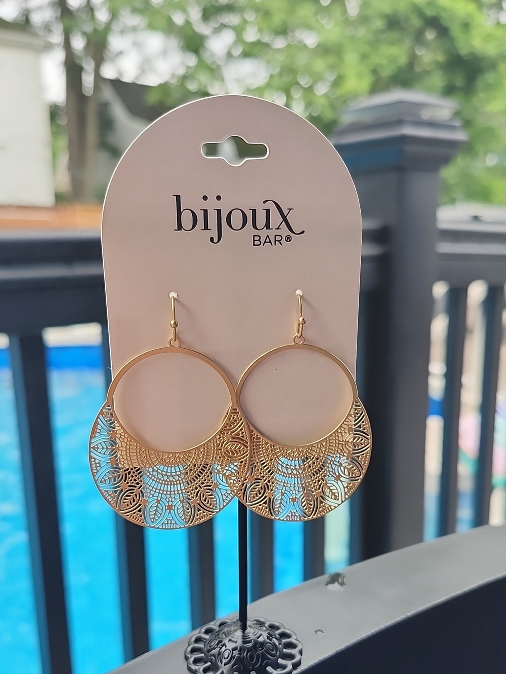 Bijoux Bar Gold Filigree Hoop Drop Earrings - Gold